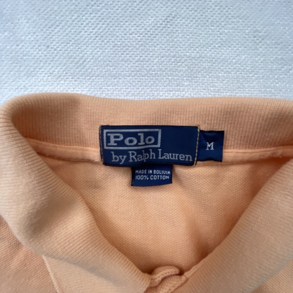 Polo Ralph Lauren Men's Peach Polo Shirt SIZE M Classic Fit BLUE Pony Logo VTG - Picture 3 of 12